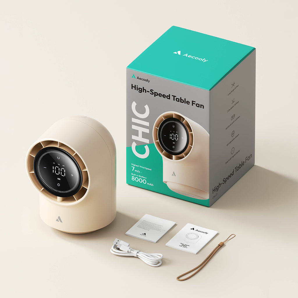 Aecooly Chic 01 Lite Table Fan-4000mAh,Strong Wind,LED Display Screen.(Model TB02)